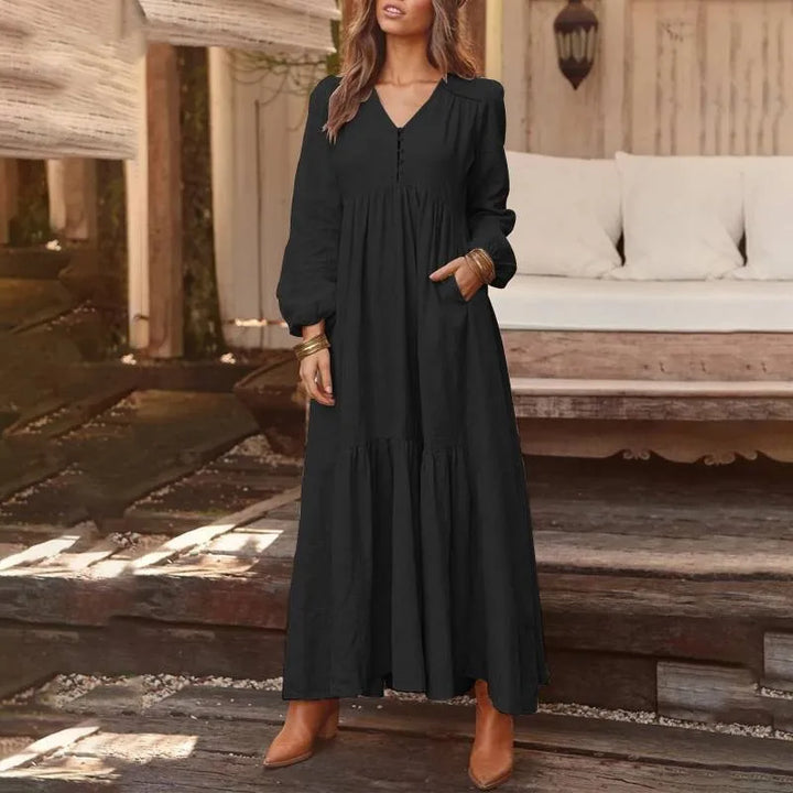 Ivanna Comfortable V Neck Cotton Maxi Dress