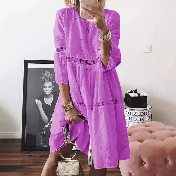 Elspeth Long Sleeve Lace Trim Midi Dress