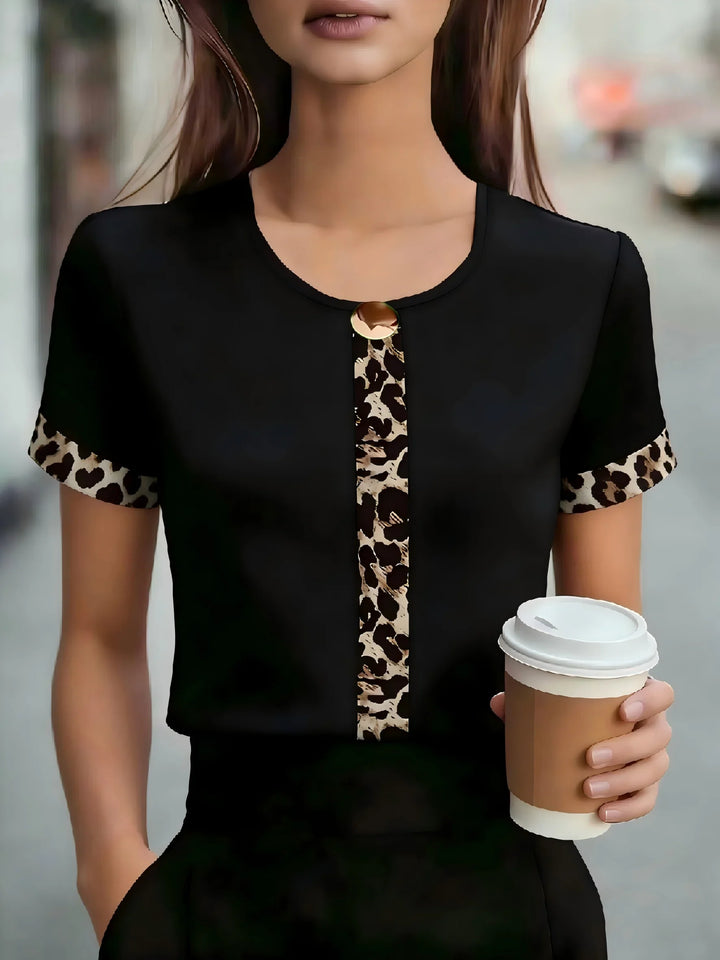 Ailyn Leopard Trim Blouse