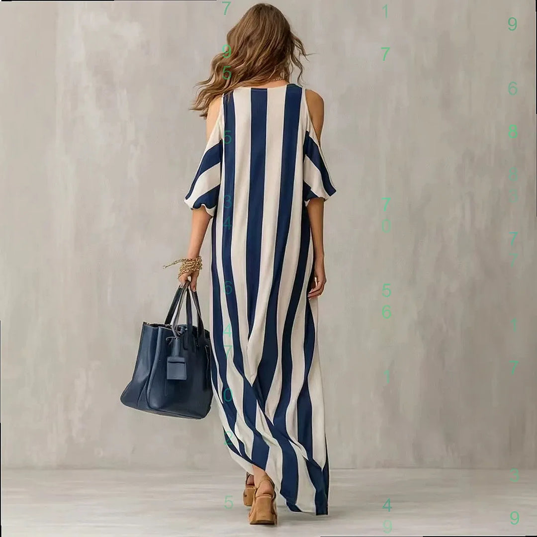 Fenella Off Shoulder Stripe Split Maxi Dress