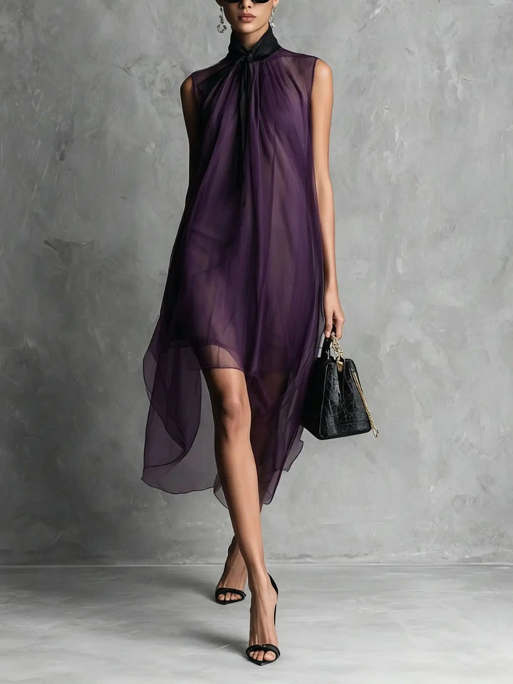 Alondra Sleeveless Bow Neck Chiffon Midi Dress