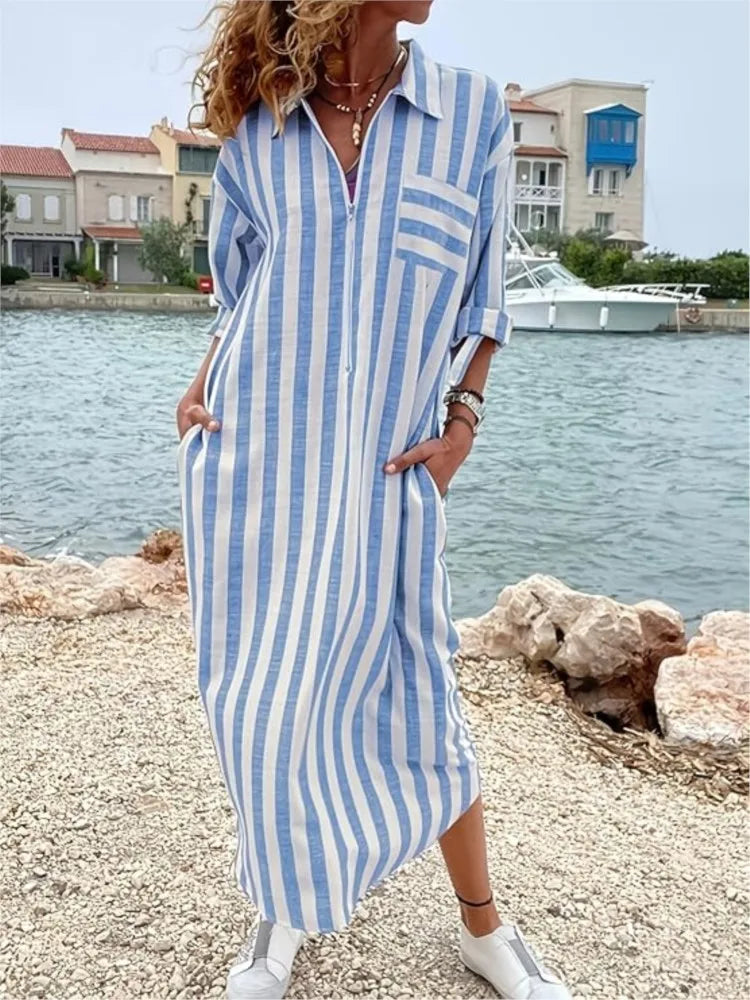 Layla Striped Maxi Shirt Dress