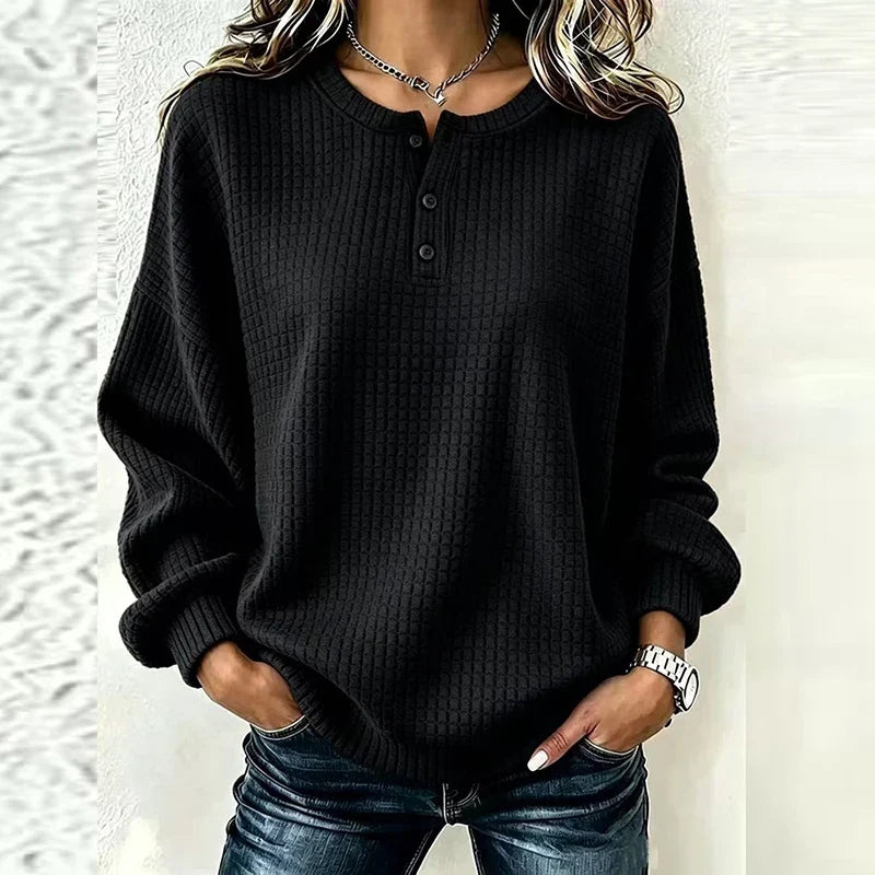 Marisol Waffle Knit Henley Blouse