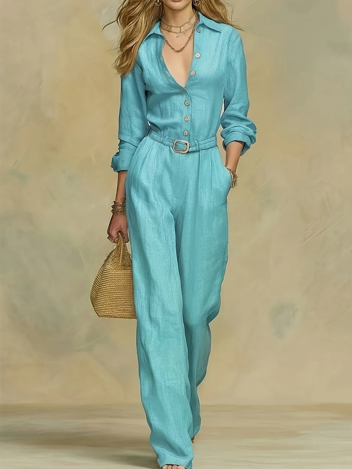 Perla Belted Button Jumpsuit