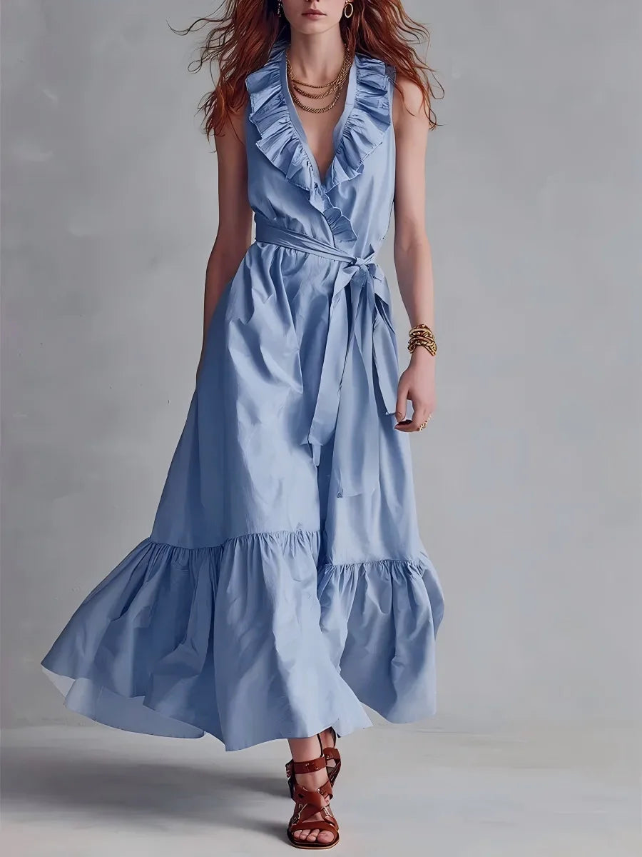 Ronara Flowy Ruffle Hem Maxi Dress