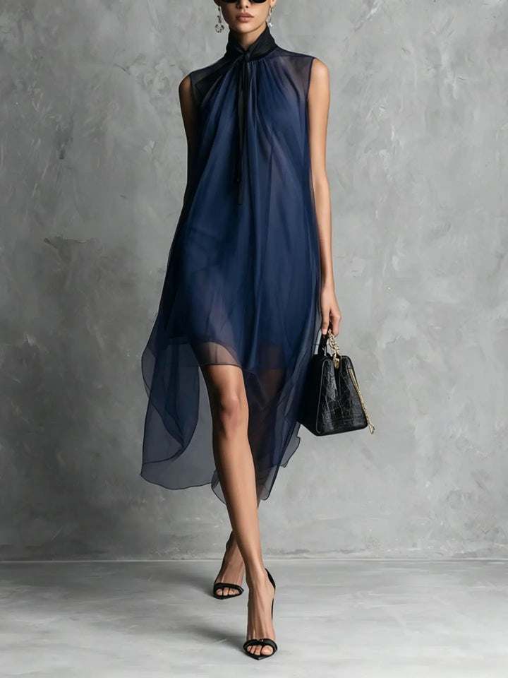 Alondra Sleeveless Bow Neck Chiffon Midi Dress
