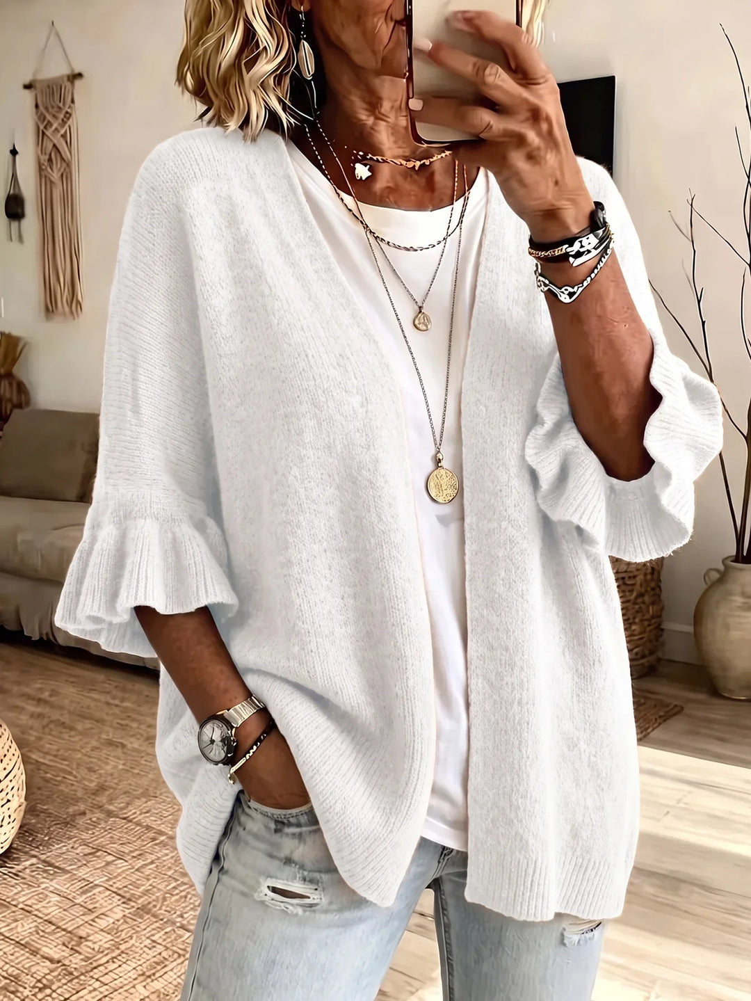 Marisenne Ruffle Sleeve Cardigan
