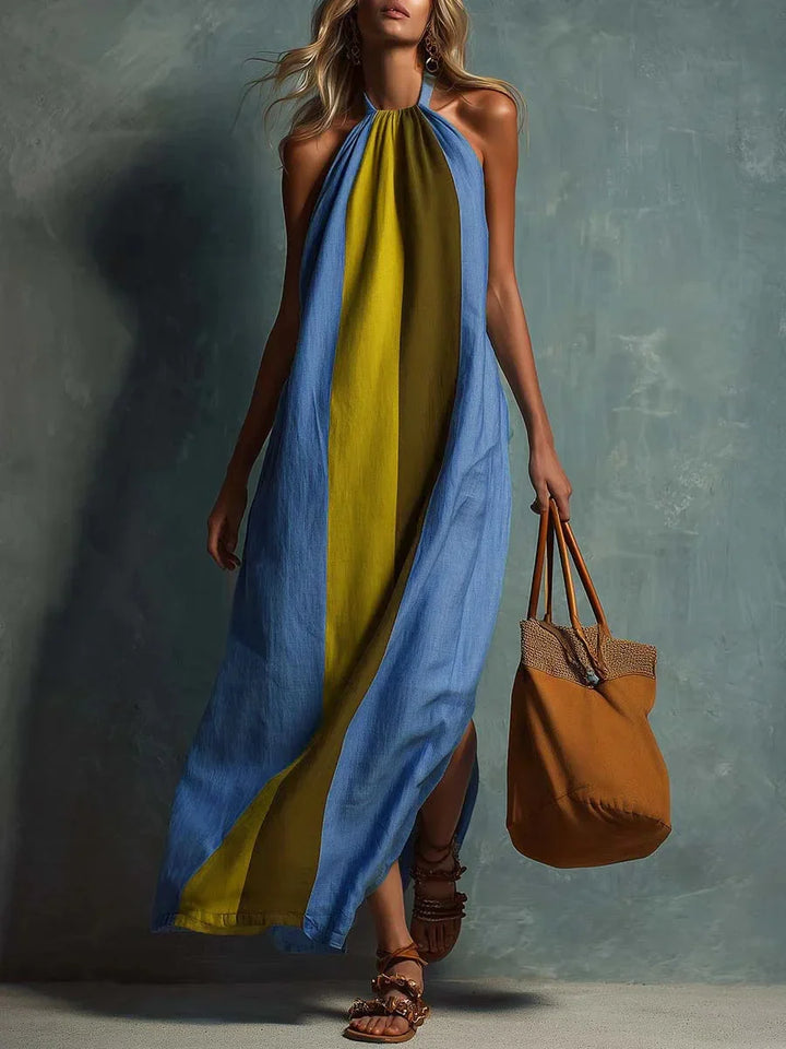Trista Color Block Halter Maxi Dress