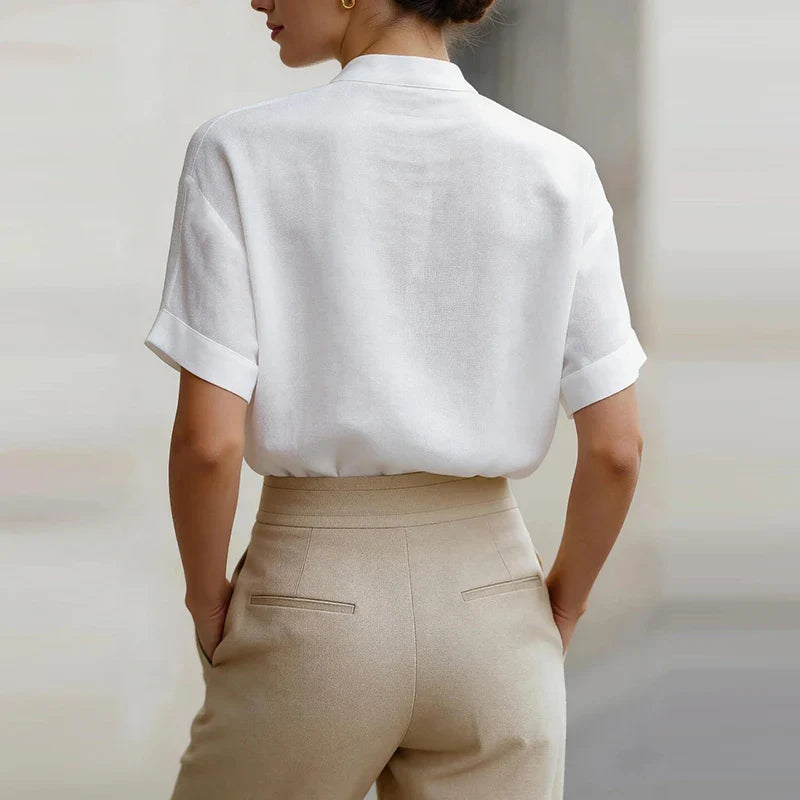 Callen Button Front V Neck Blouse