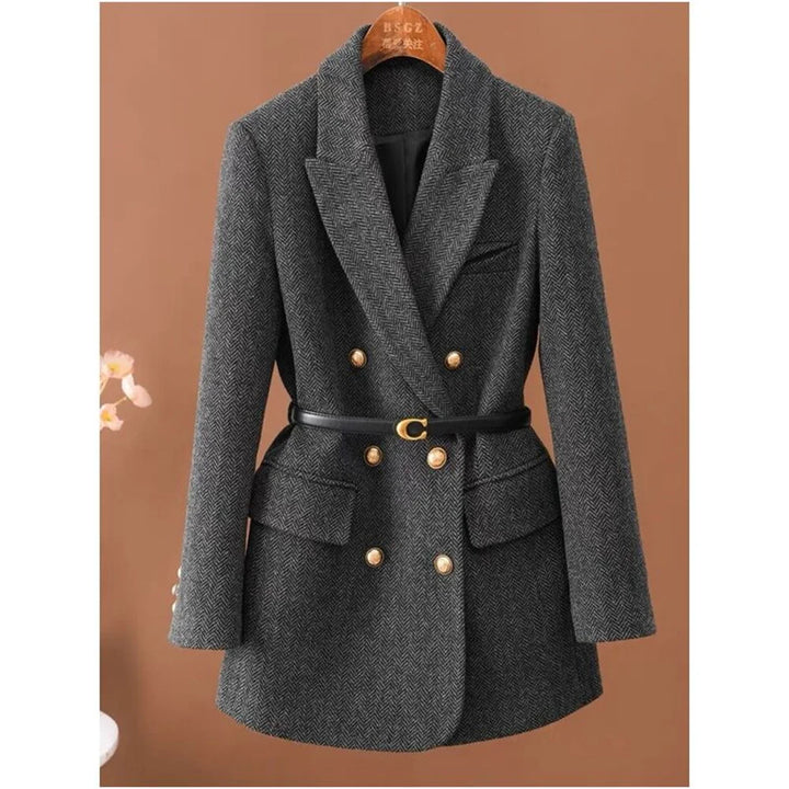 Isabette Herringbone Belted Waist Blazer