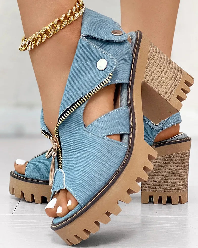 Roxanne Cushioned Denim Heeled Sandals