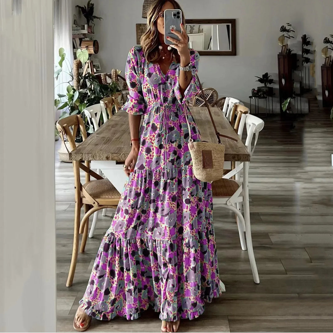 Auralis Boho Print Vintage Summer Dress