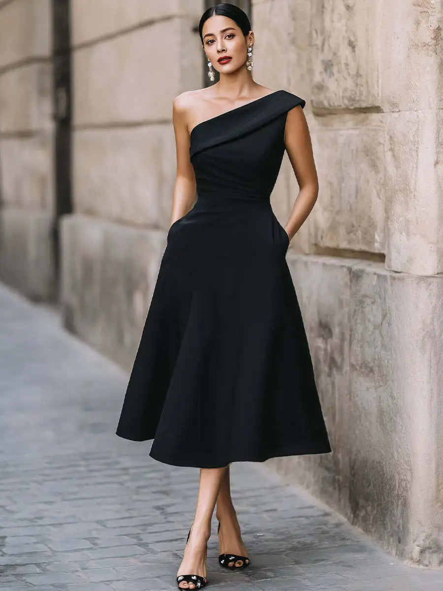 Soraya Elegant One Shoulder Midi Dress