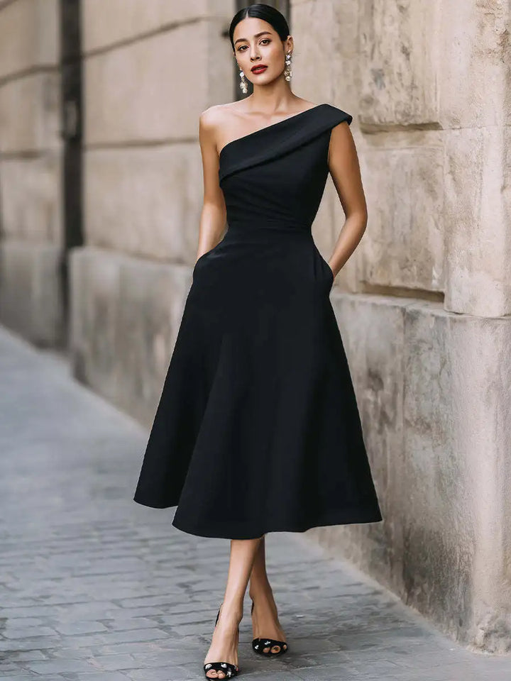 Soraya Elegant One Shoulder Midi Dress