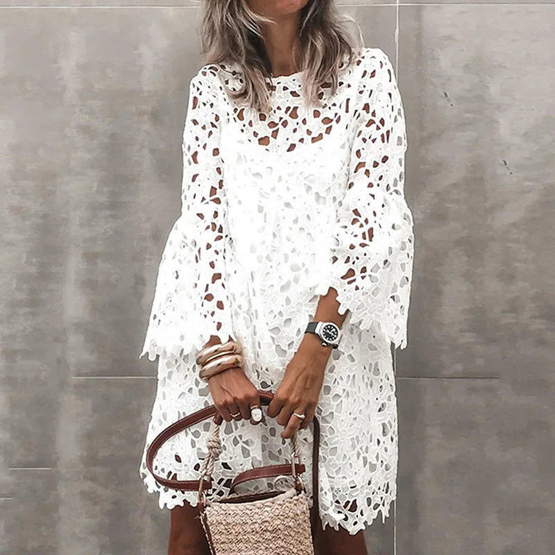 Henrietta Elegant Eyelet Lace Mini Dress