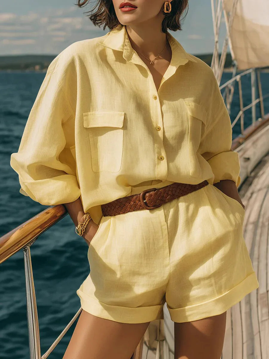 Oriana Casual Long Sleeve Breasted Two-Piece Set
