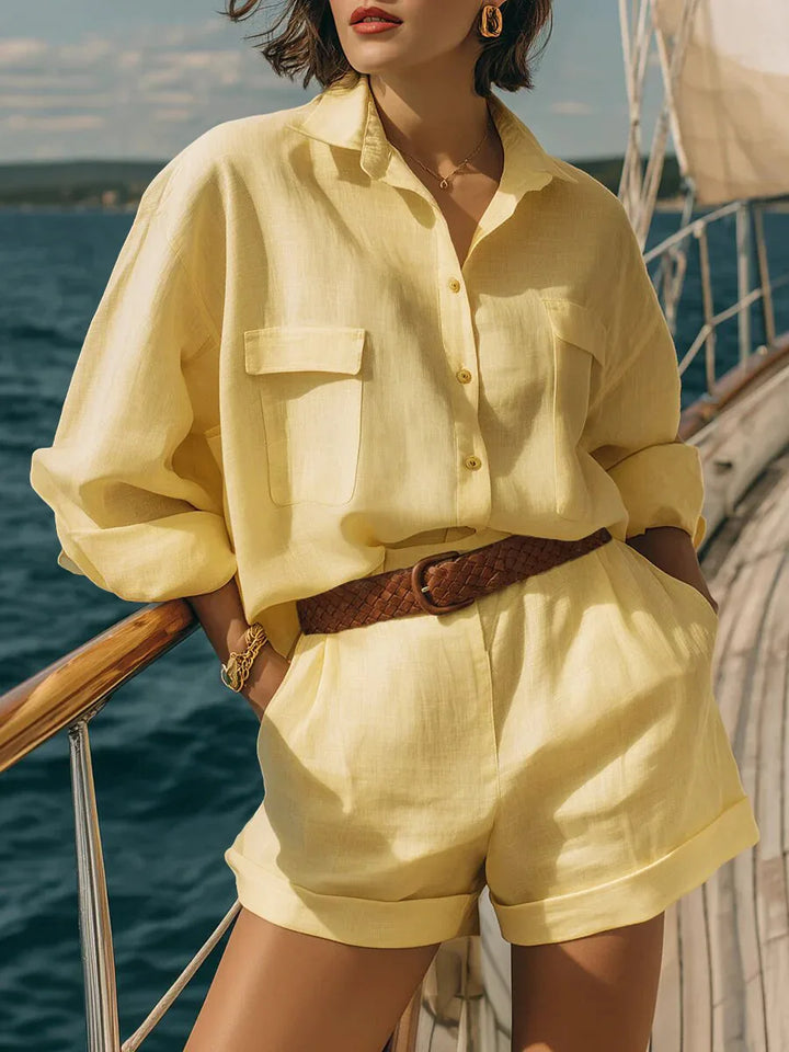 Oriana Casual Long Sleeve Breasted Two-Piece Set