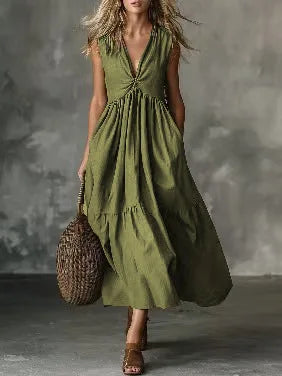 Auralina Bohemian Gathered Waist Maxi Dress