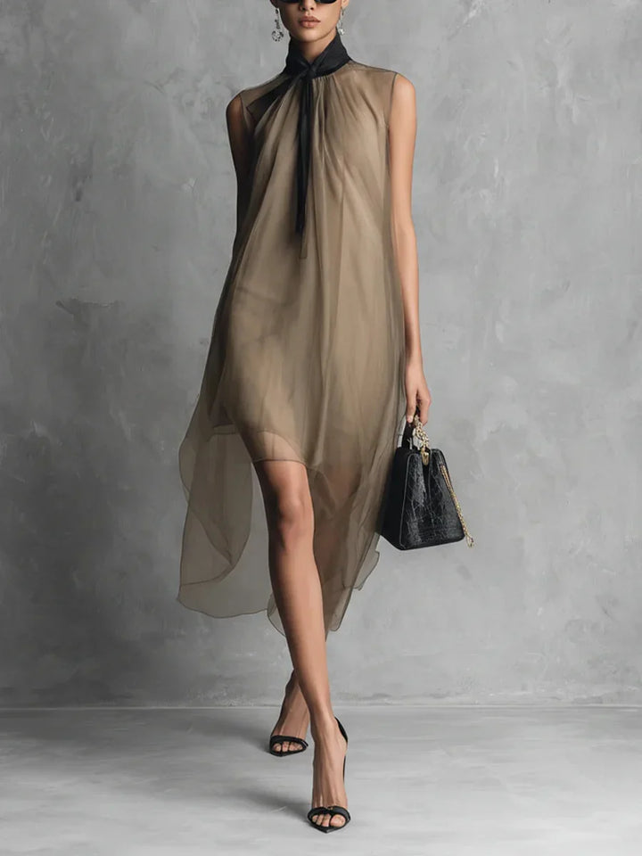 Alondra Sleeveless Bow Neck Chiffon Midi Dress