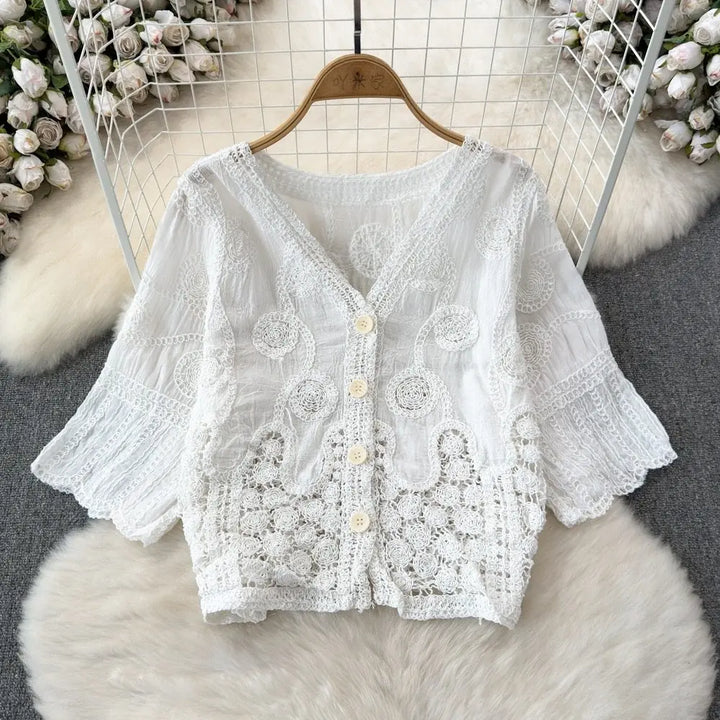 Jasmine Embroidered Crochet Blouse