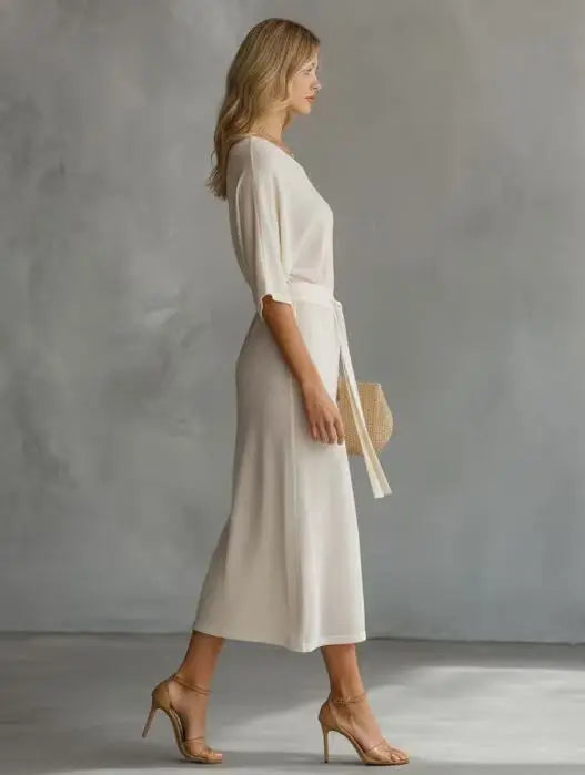 Evelienne Off Shoulder Waist Tie Midi Dress