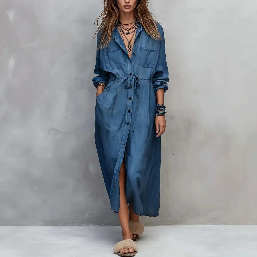 Hallie Button Front Midi Dress