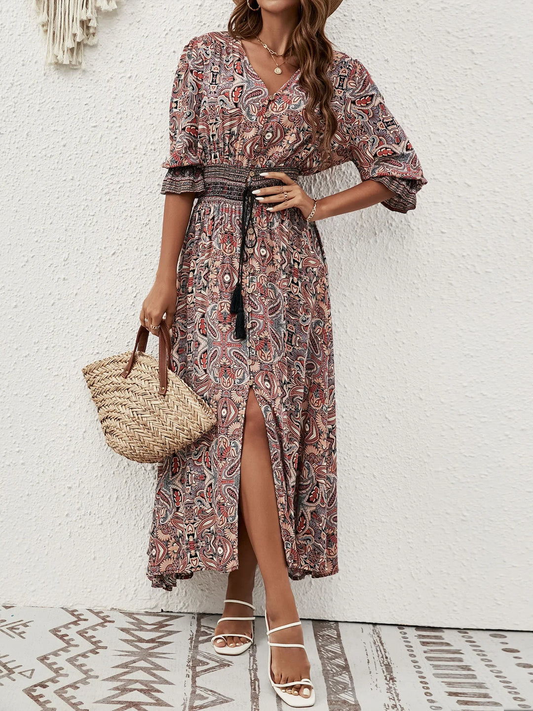 Katarina Bohemian Tie Waist Maxi Dress