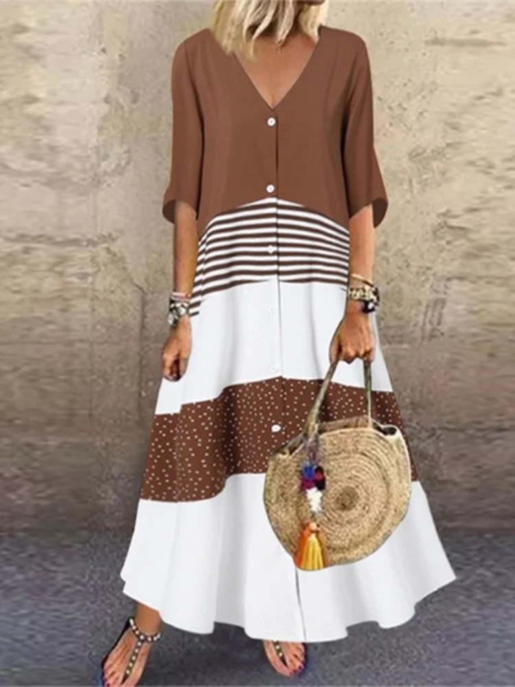 Estelle Color Blocked V Neck Maxi Dress