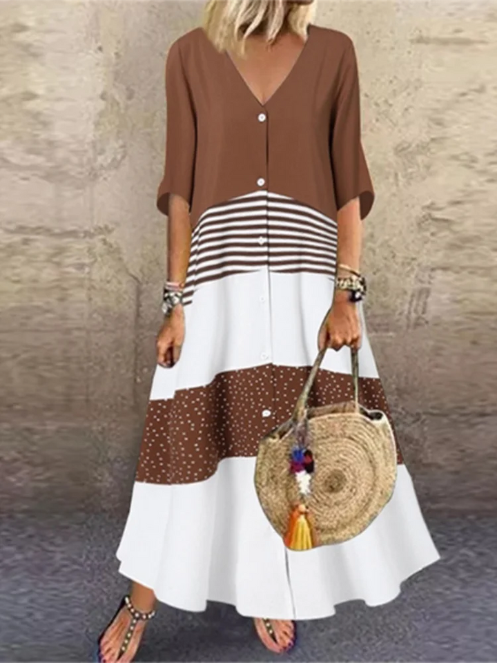Estelle Color Blocked V Neck Maxi Dress