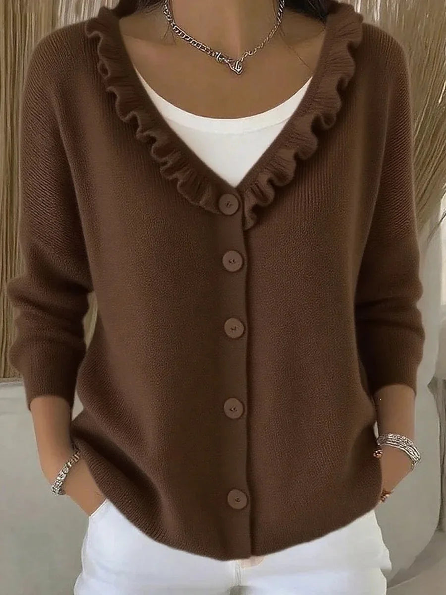 Noelle Ruffle Neck Button Cardigan