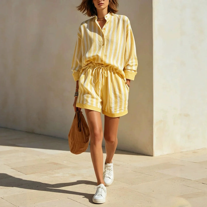 Samara Soft Striped Short Sleeve Summer Two Piece Set