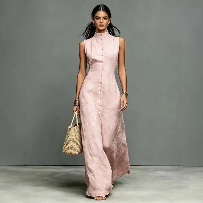 Nerissa Stand Collar Sleeveless Maxi Dress