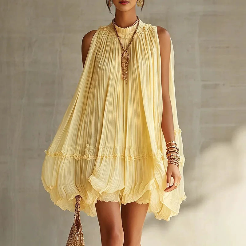 Elodie Pleated Halter Mini Dress