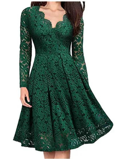 Rhiannon Lace Long Sleeve V Neck Midi Dress