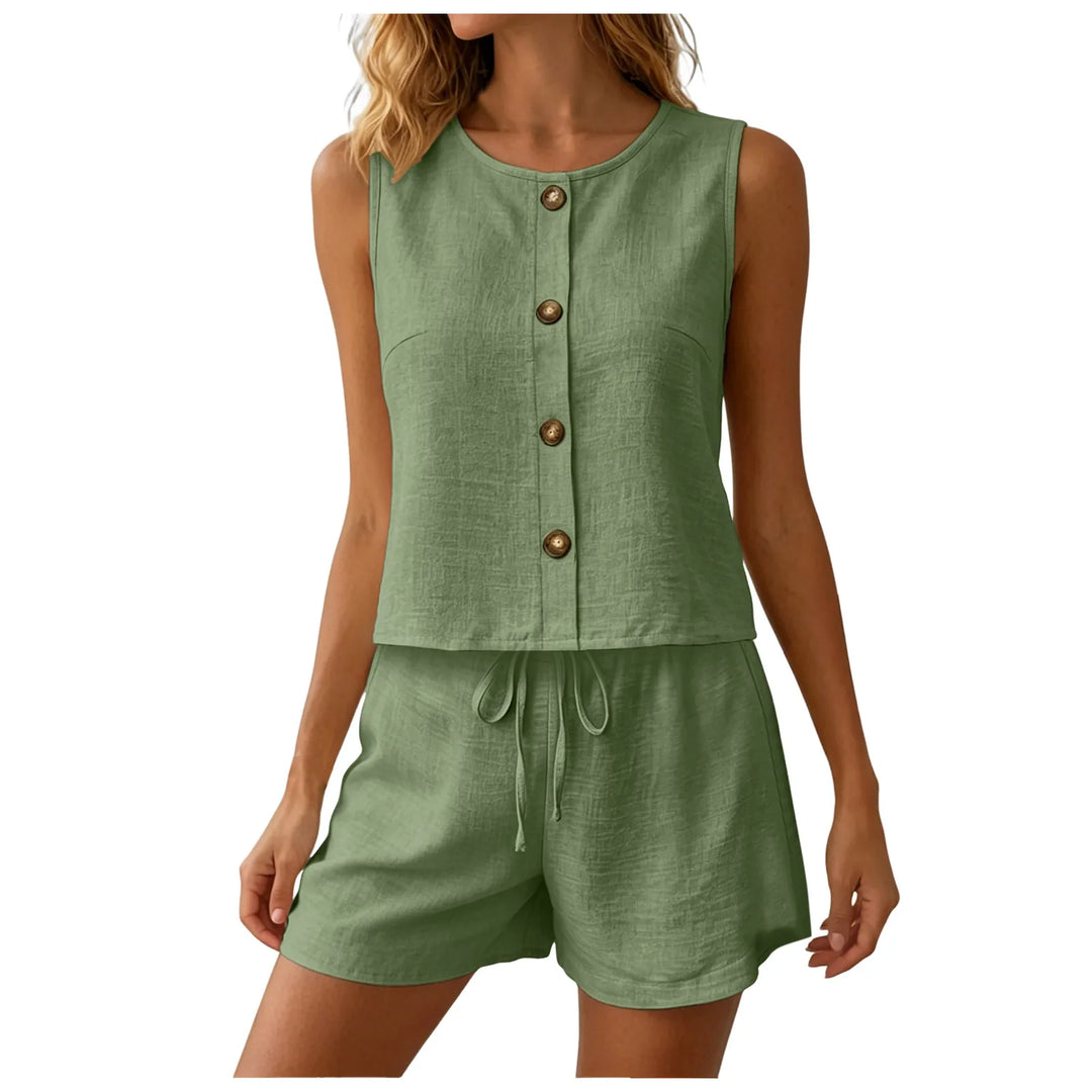 Elleryn Casual Sleeveless Matching Shorts Set