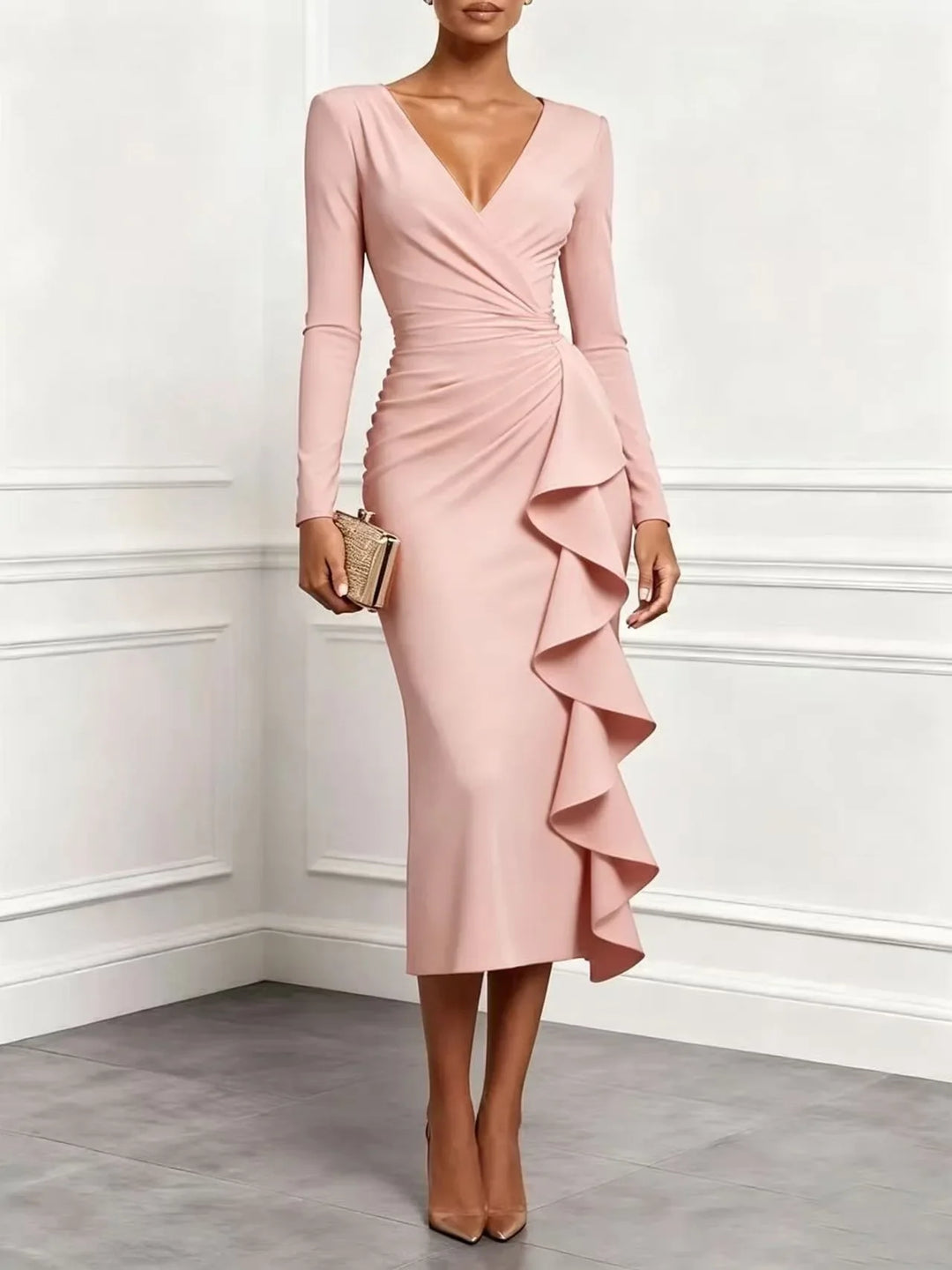 Liora Ruffle Front Midi Dress
