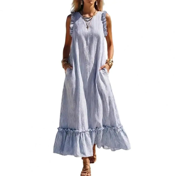 Carina Striped Ruffle Maxi Dress