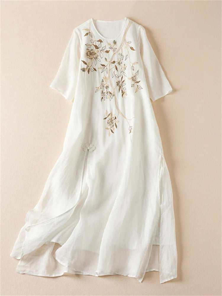Amelie Embroidered Chiffon Maxi Dress