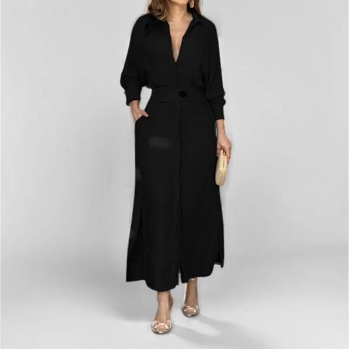 Alorina V Neck Maxi Shirt Dress