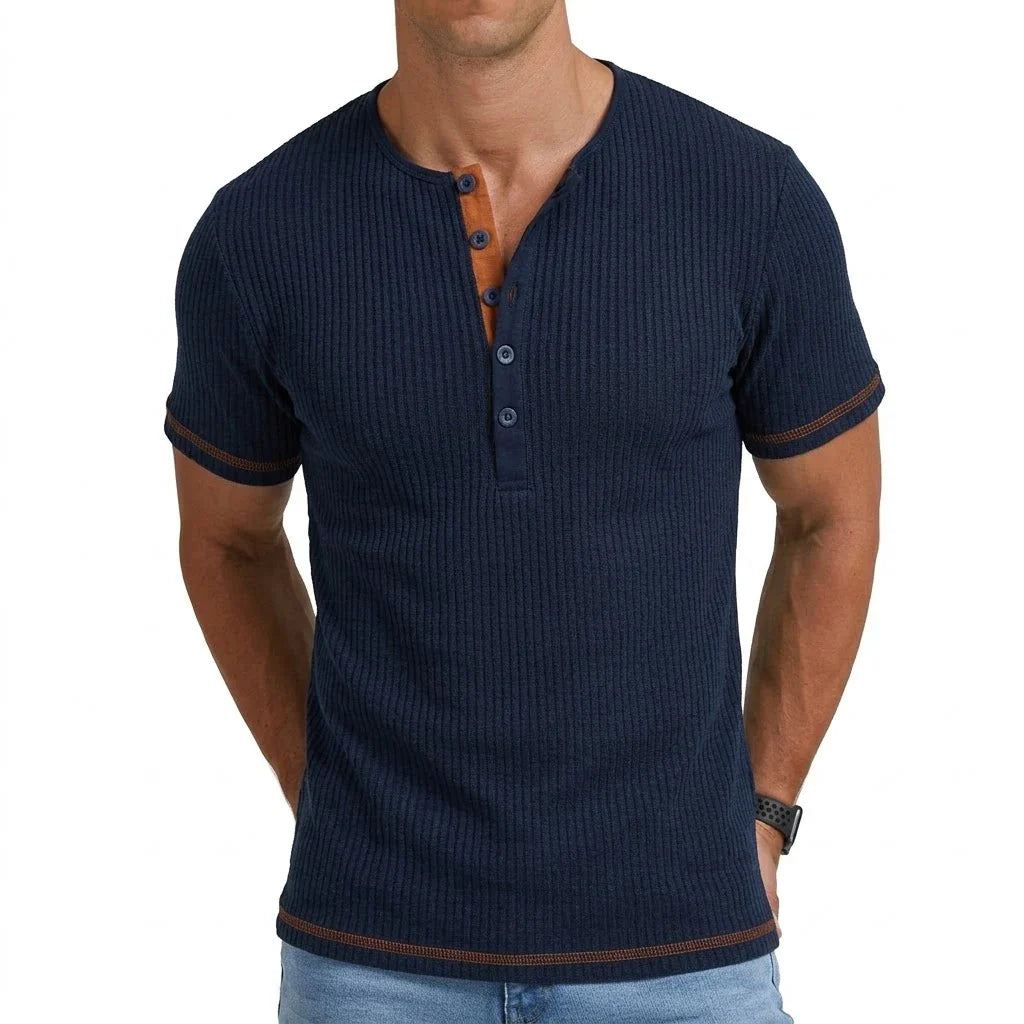 Simon Ribbed Henley T Shirt