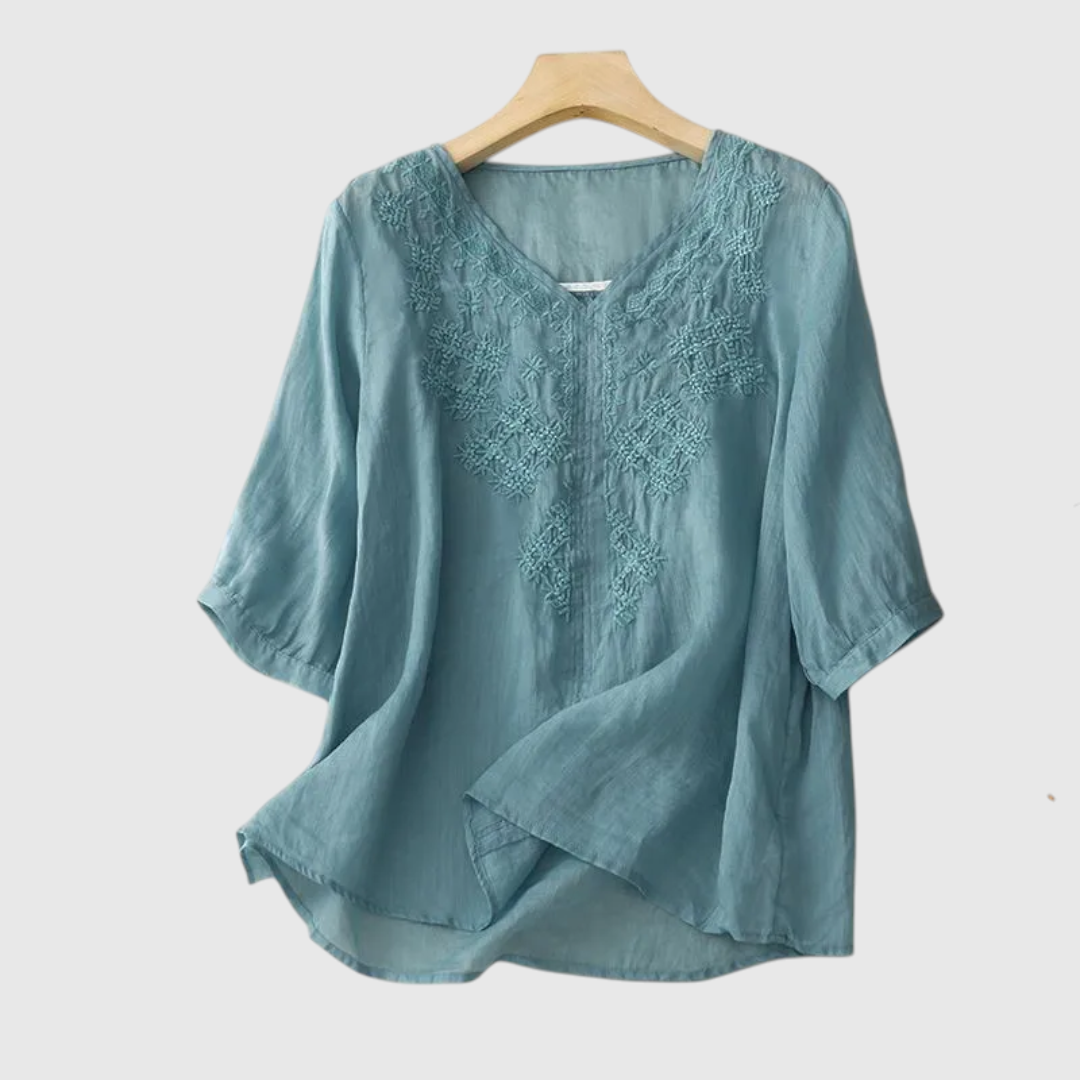 Sabrina Embroidered Linen Blouse