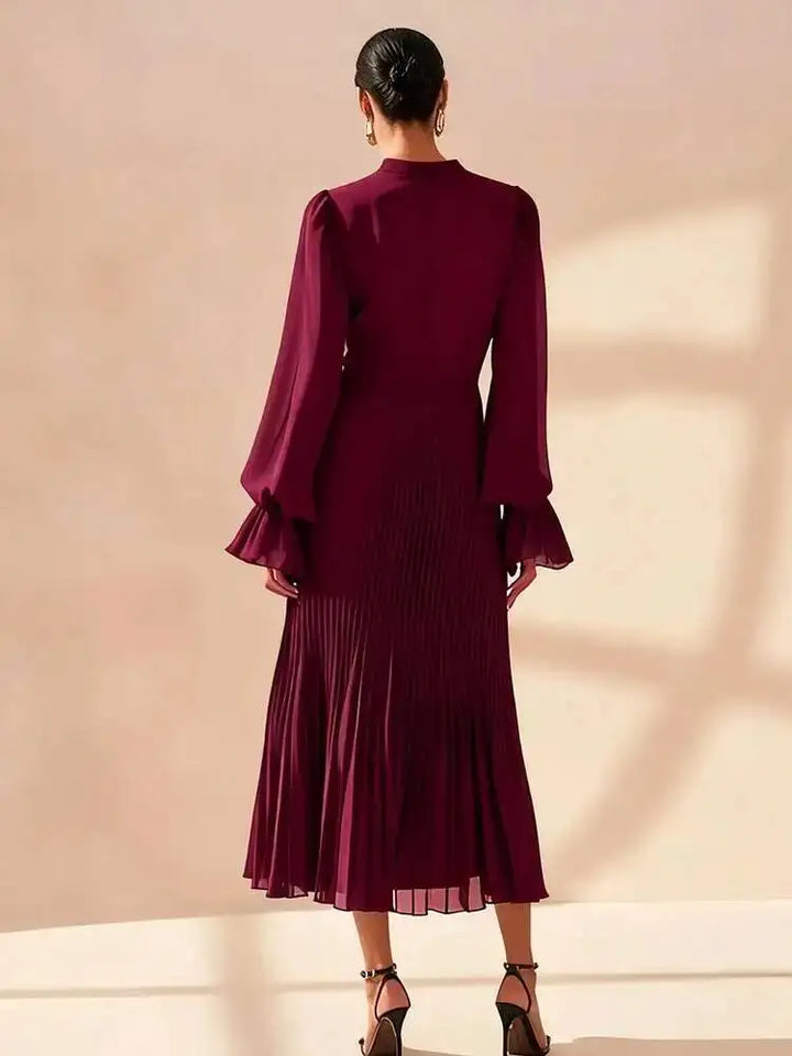 Yvonne Pleated Ruffle Midi Dress