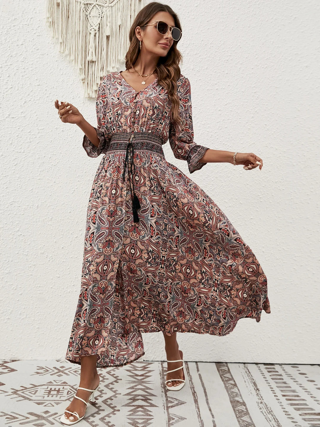 Katarina Bohemian Tie Waist Maxi Dress