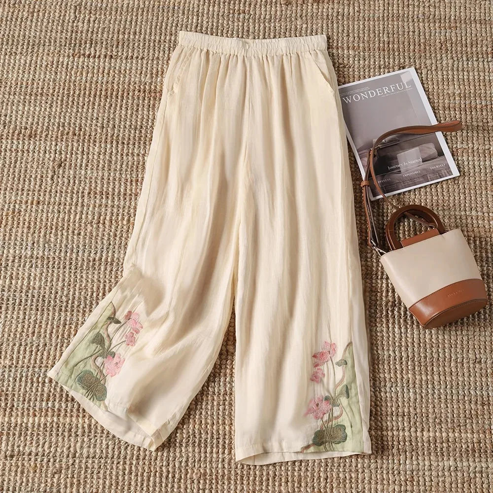 Noami Embroidered Wide Leg Pants