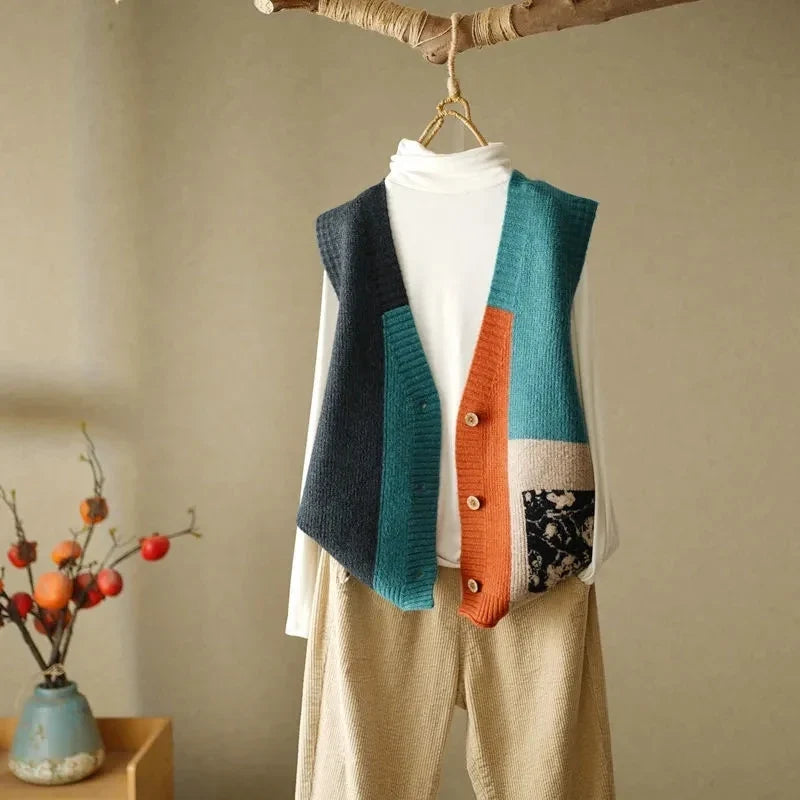 Cerise Patchwork Knit Vest
