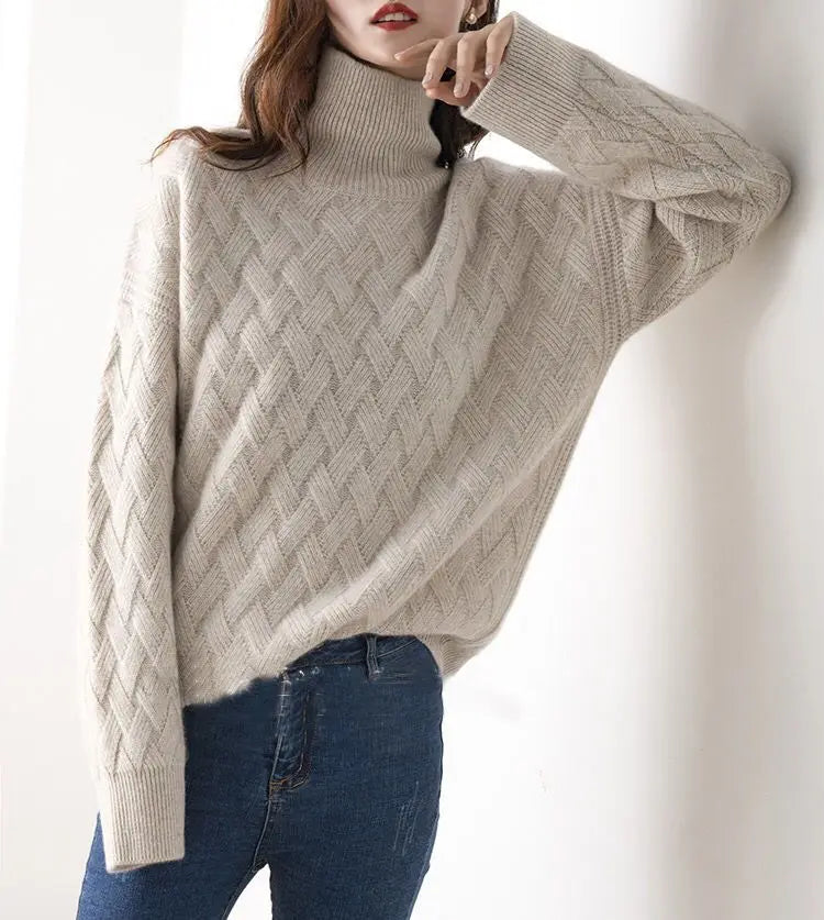 Amelia Basketweave Turtleneck Sweater