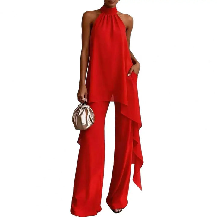 Olivine Draped Sleeveless Chiffon Matching Set