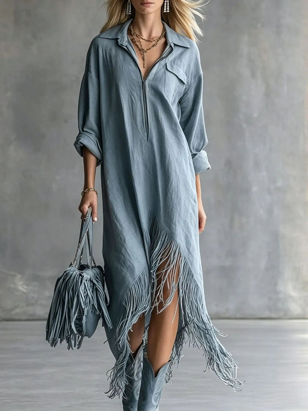 Rachel Fringe Hem Midi Dress