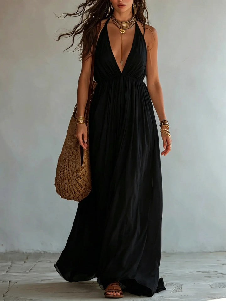 Elena Deep V Neck Maxi Dress