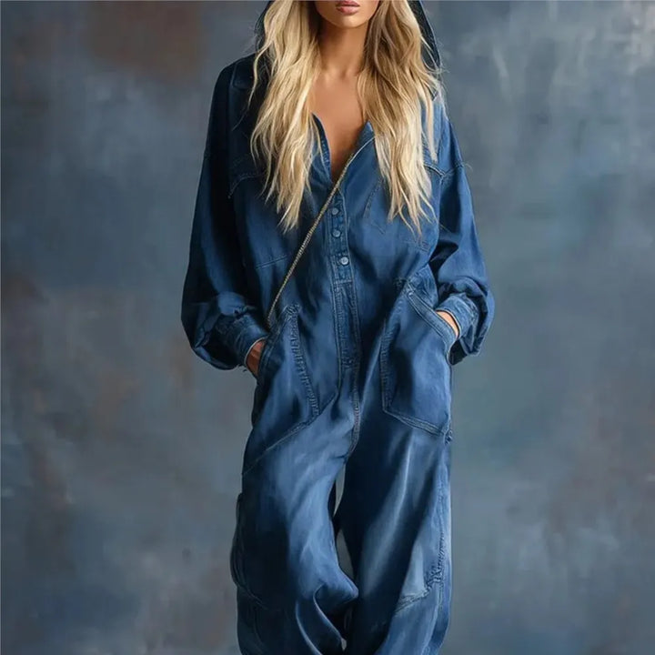 Wilhelmina Hooded Denim Jumpsuit
